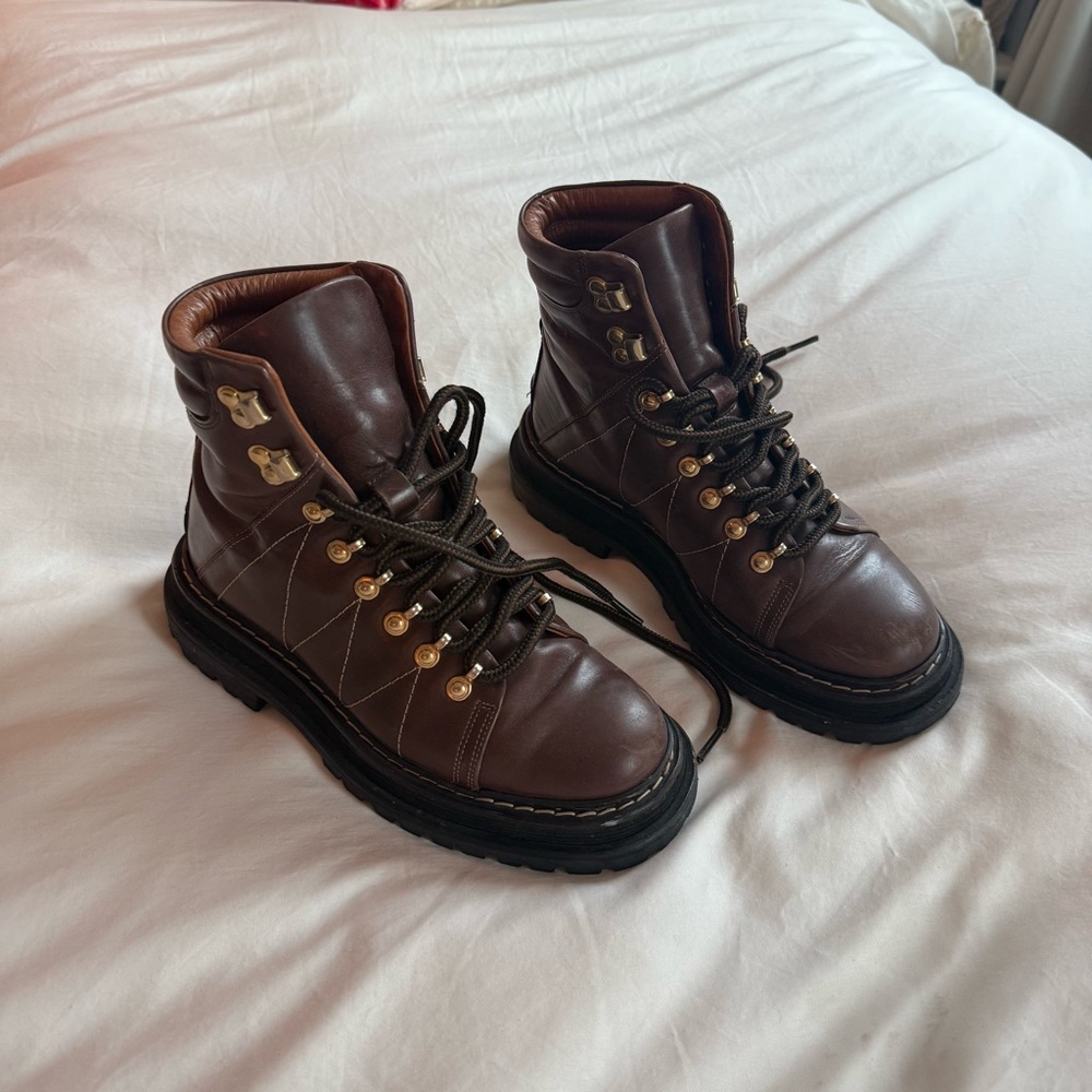 Sandro Brown Leather Women's Combat Boots